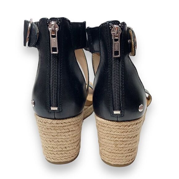 Ugg Hylda Black Leather Strappy Espadrille Wedge Sandals Ankle Buckle Women’s 11 - Picture 4 of 10